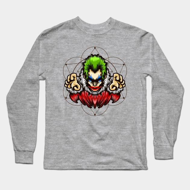 Scary clown hand drawn Long Sleeve T-Shirt by Mako Design 